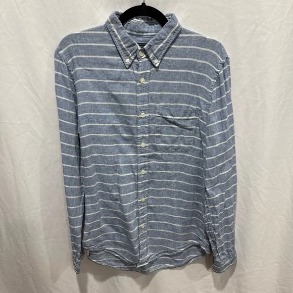 Abercrombie & Fitch Striped Linen Button Down Shirt S Coastal Lightweight Preppy - Picture 2 of 11